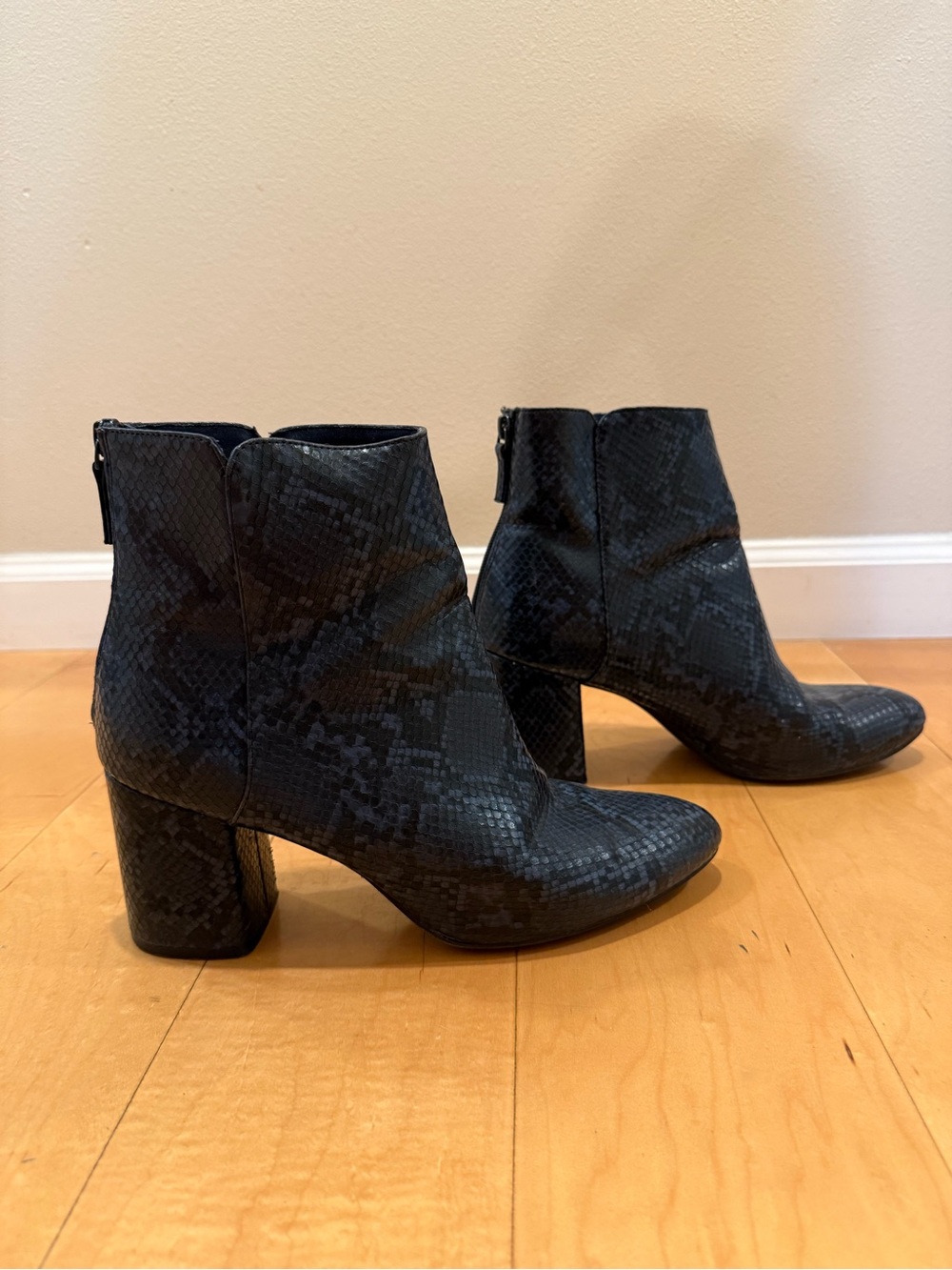 Old Navy Black Snake-Print Block Heel Ankle Booties